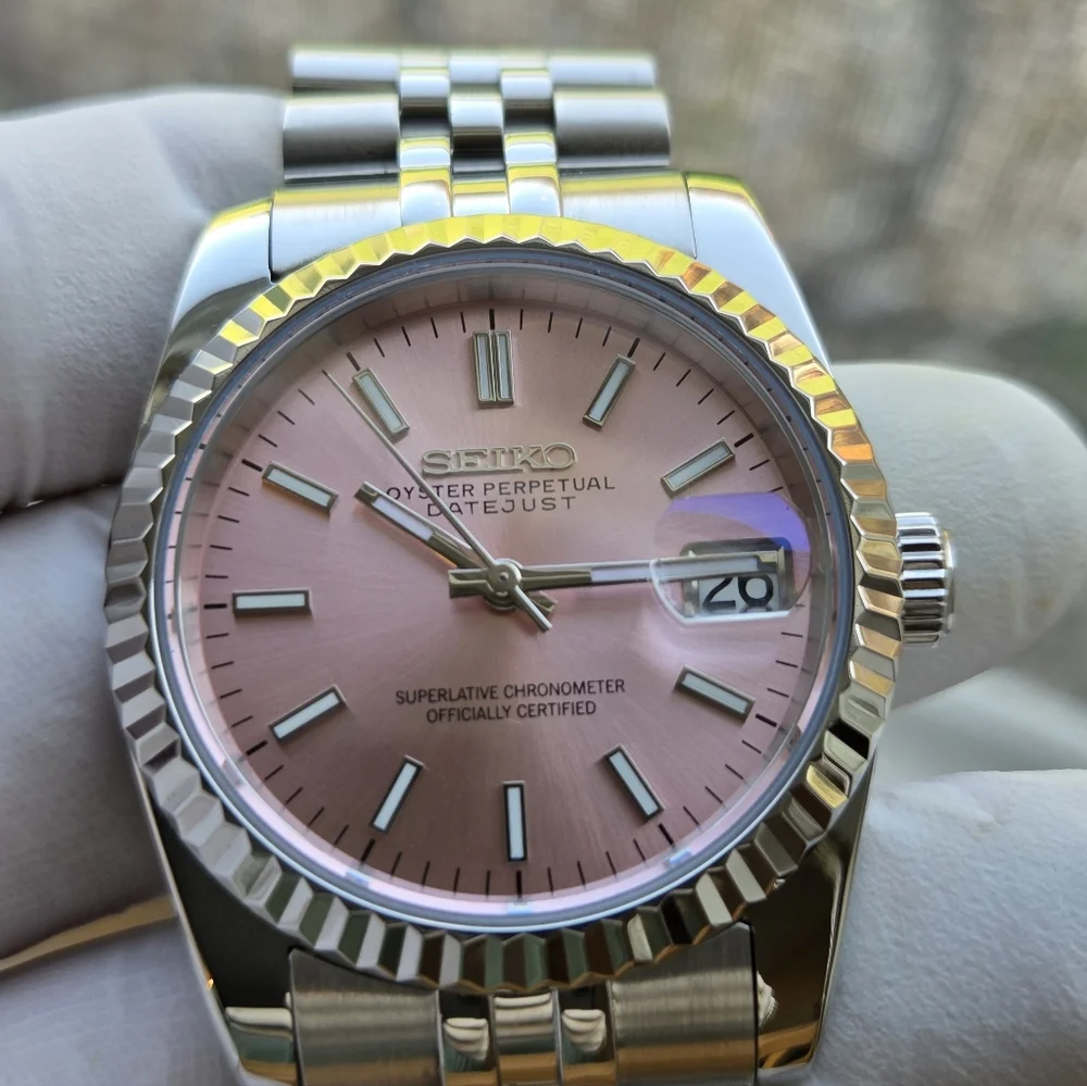 New Seiko Mod 39mm Automatic Watch Pink Dial - Picture 9 of 9